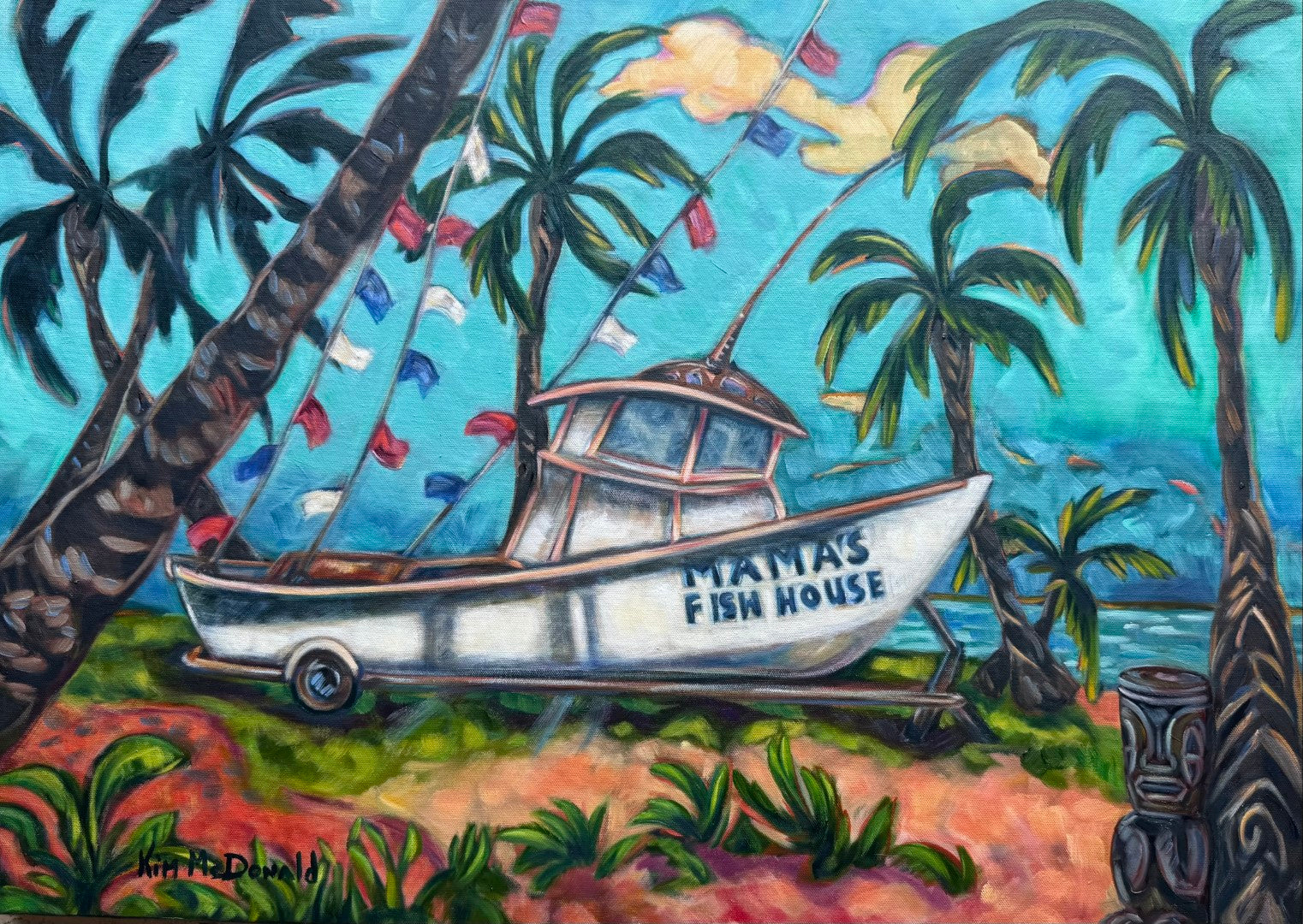 Original Hawaiian Painting of Mama's Fish House boat.